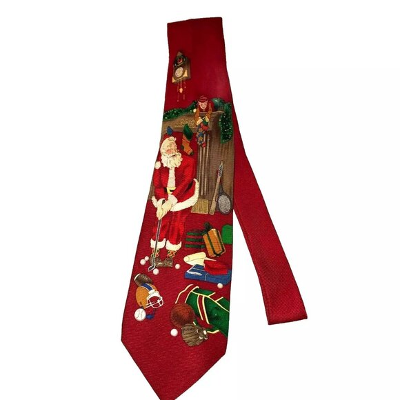 SANTA CLAUS 100% SILK TIE SANTA PLAYING GOLF BY SEASONAL STYLE CHRISTMAS 64 X 4 - Picture 1 of 4
